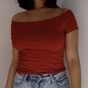Red Off the shoulder crop top